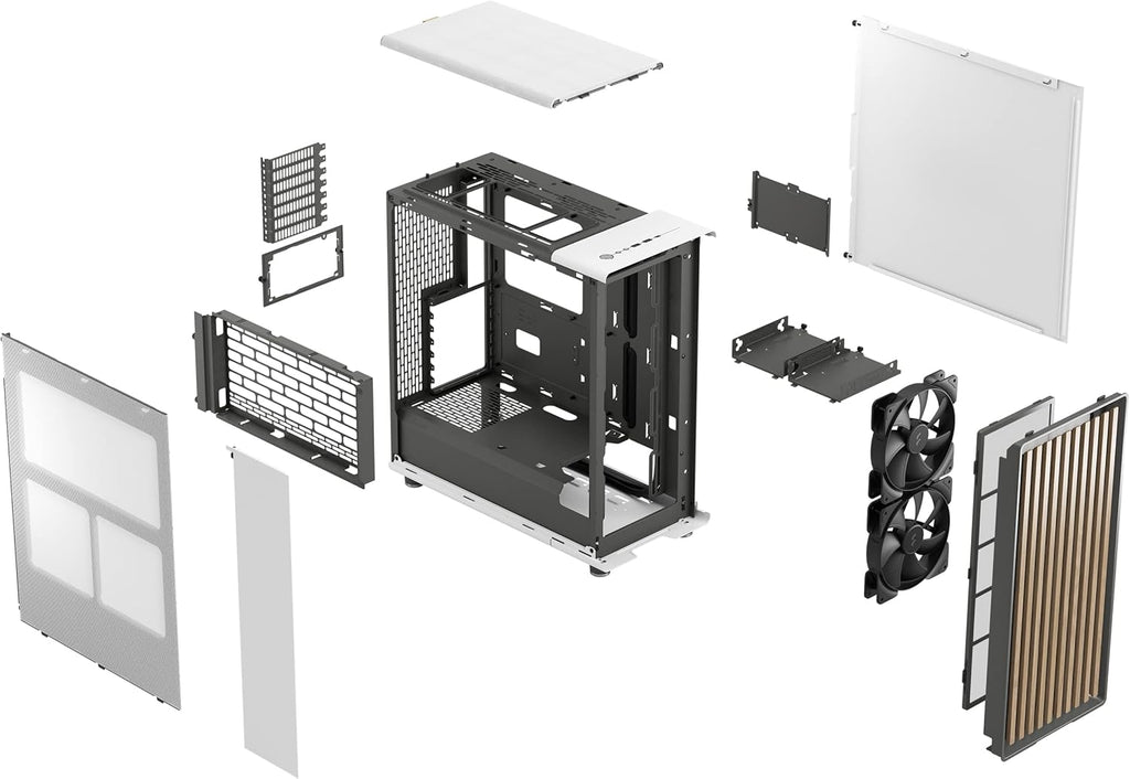 Fractal Design North Chalk White - Genuine Oak Wood Front - Mesh Side Panels - Two 140mm Aspect PWM Fans Included - Type C USB - ATX Airflow Mid Tower PC Gaming Case