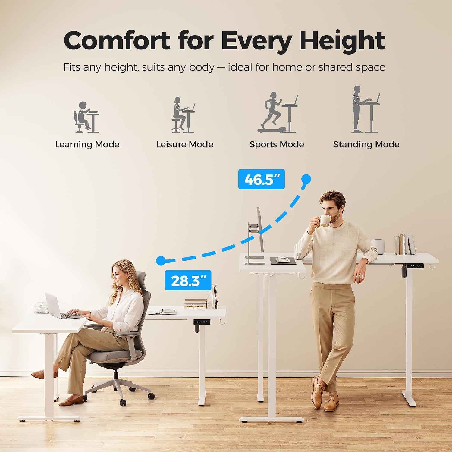Agilestic L Shaped Standing Desk 63 inch Adjustable Height, Electric Corner Standing Desk, Sit Stand Computer Table with Splice Board, White