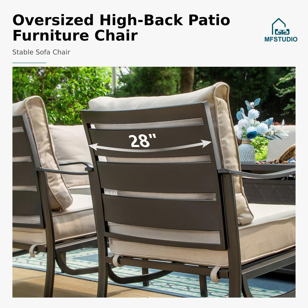 MFSTUDIO Metal Patio Conversation Sets, Outdoor Furniture Sofas Set of 2, 2 Pieces Durable Steel Frame Patio Chairs with 5.8' Beige Cushions for Patio Garden Backyard Balcony