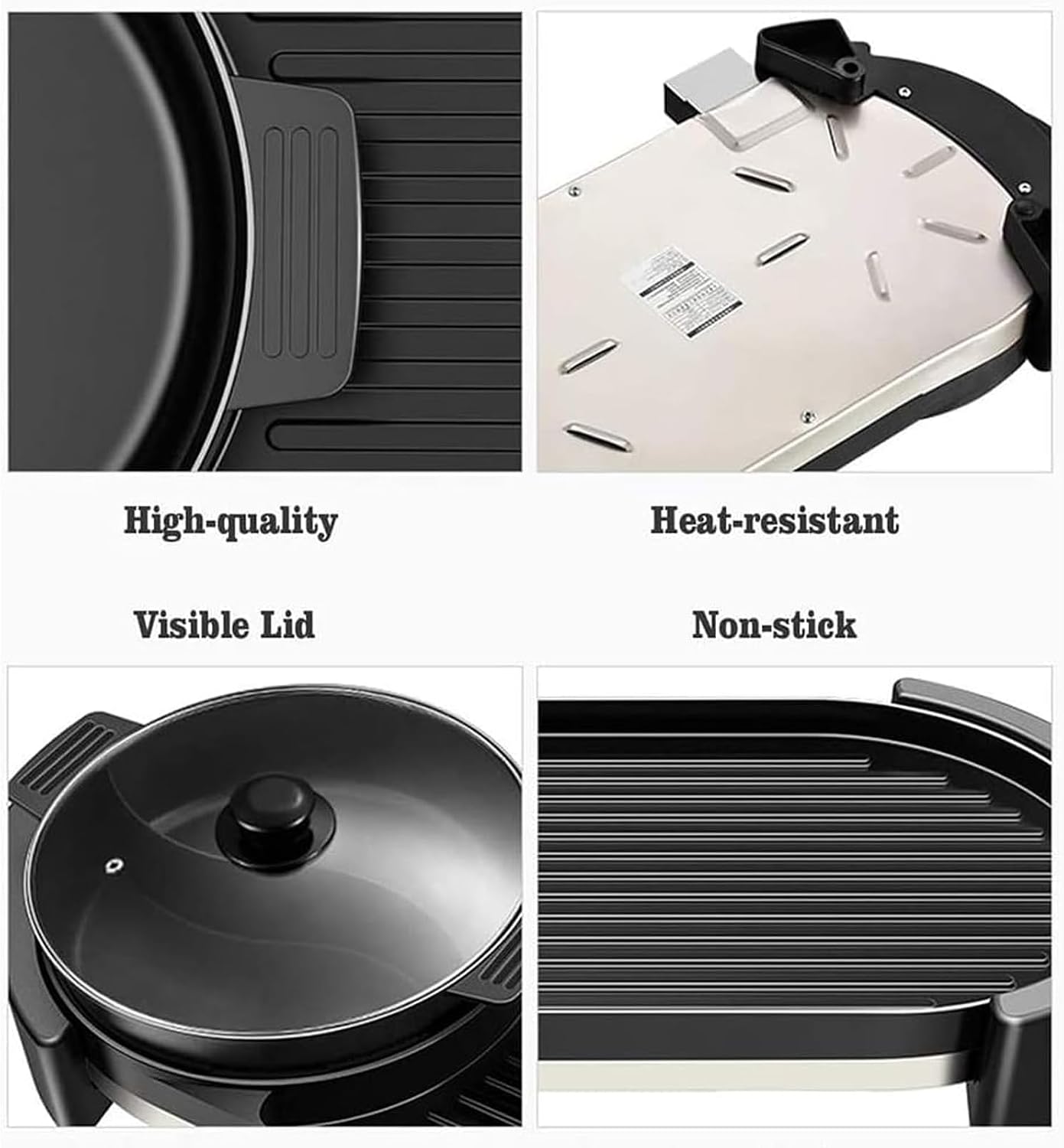 Electric 2 in 1 Grill Indoor Hot Pot Multifunctional Teppanyaki Grill/Shabu Shabu Pot Smokeless with 5 Level Temperature for Family Gathering, Party Indoor/Outdoor