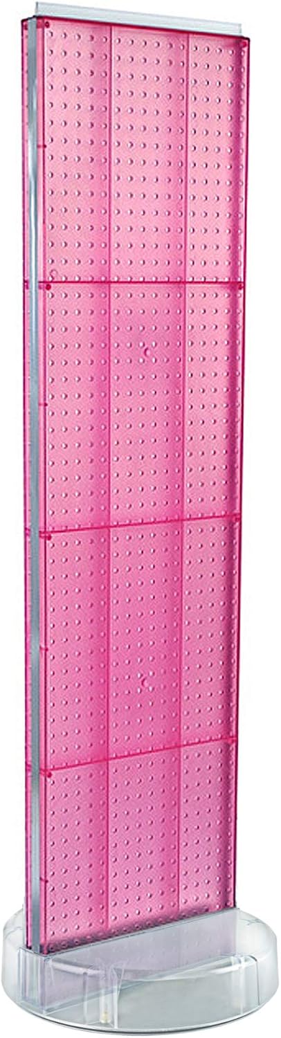 Azar Displays 700780 TWO-SIDED PEGBOARD FLOOR DISPLAY W/C-CHANNEL SIDES ON REVOLVING ROUND STUDIO BASE. PANEL SIZE: 16'W X 60'H, (Pink Blossom)