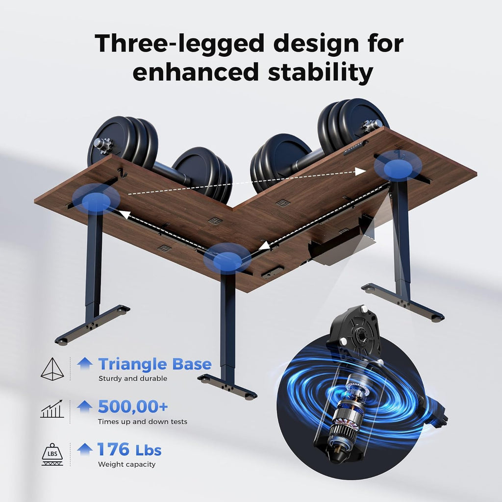 Agilestic Electric L Shaped Standing Desk 75 x 61 Inch with Power Outlet, Height Adjustable Corner Stand up Desk with Cable Management,Sit Stand Home Office Workstation with Splice Board, Dark Walnut