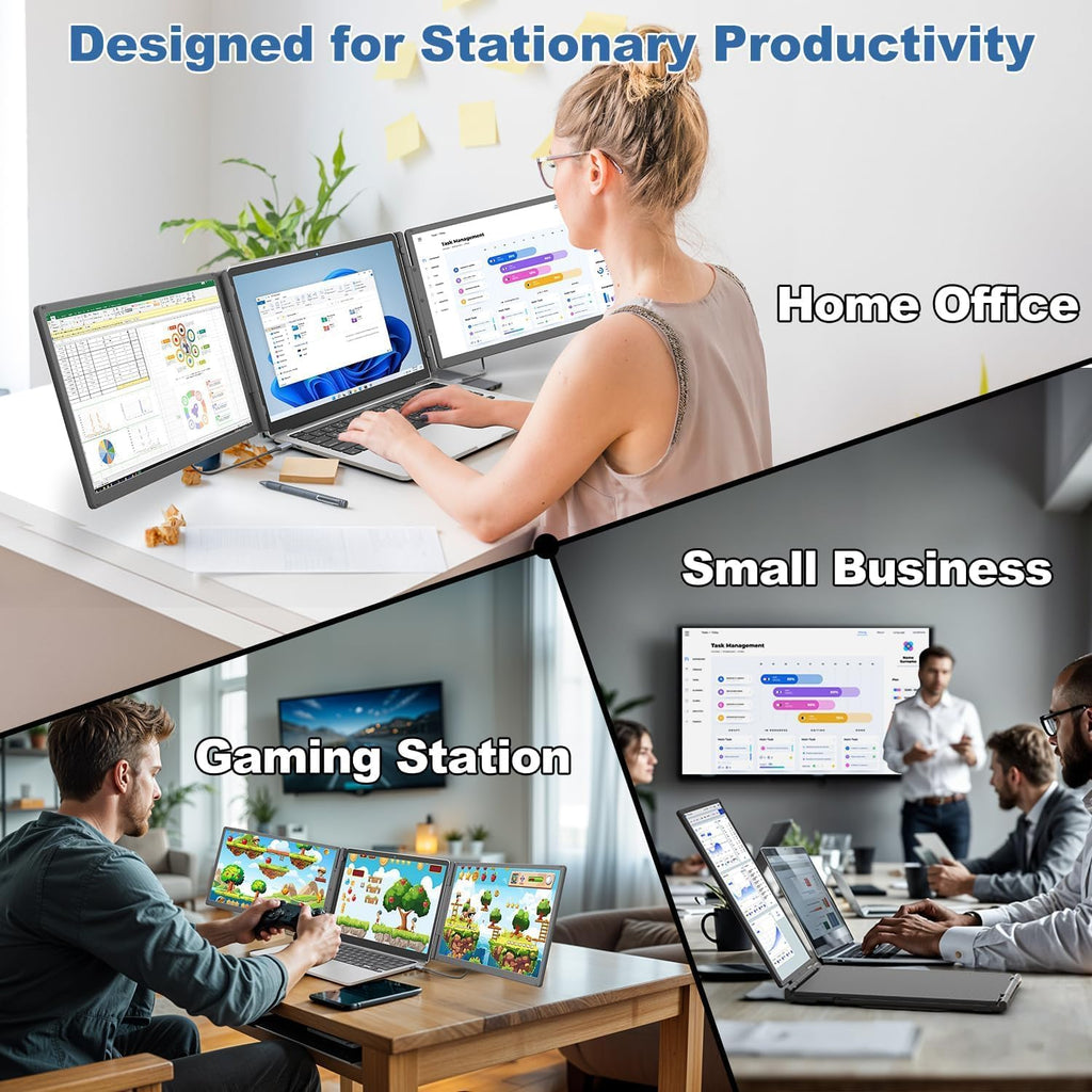 Teamgee 15.6' Laptop Screen Extender with Power Bank, FHD 1080P Triple Monitor, Driver-Free Plug & Play for 13-17' Laptops (HDMI/USB), Home Office/Small Business, Windows/Mac/Android