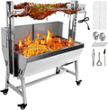 132lbs Outdoor Rotisserie Grill with Back Cover Guard, Small Pig Whole Lamb Stainless Steel Rotisserie Roaster, 37' BBQ Charcoal Rotisserie Roaster Grill