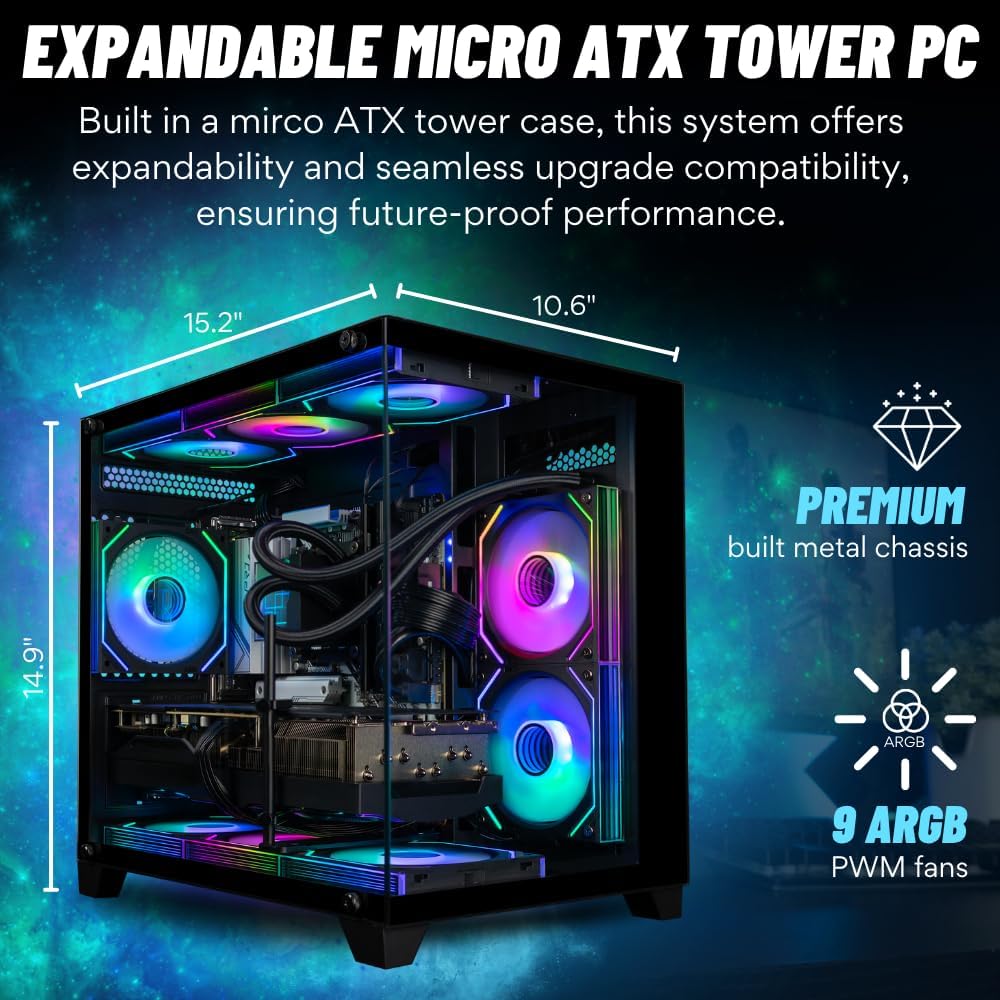 Panorama RTX 5070 TI, 20-Core Ultra 7 265KF, 32GB DDR5 RAM, 2TB NVMe SSD, Liquid Cooled Gaming Desktop PC w/Windows 11 Pro, 3-Year Warranty, RGB Keyboard+Mouse, Wi-Fi 6E, RJ45, 3X DP & HDMI