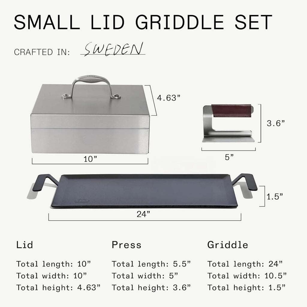 Made In Cookware | Carbon Steel Griddle and Grill Press Set with Half Lid | Professional Cookware | Crafted in Sweden | Induction Compatible