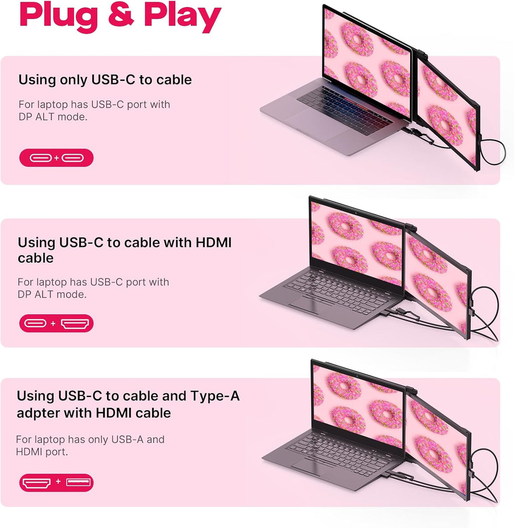 Duex Max DS Portable Monitor for Laptop, 【2026 Upgrade】 Mobile Pixels 14.1' Full HD IPS Dual Monitor for laptops, USB C/USB A/HDMI Powered Plug and Play Portable Display,Windows/Apple Compatible