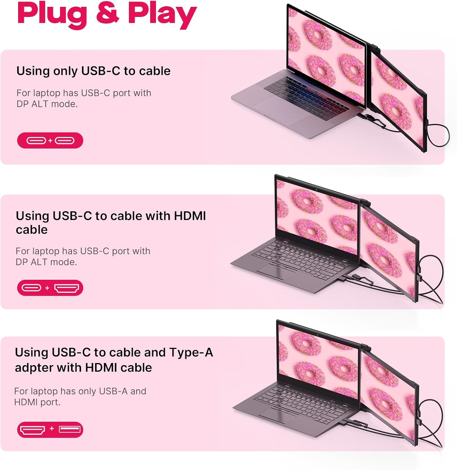 Duex Max DS Portable Monitor for Laptop, 【2026 Upgrade】 Mobile Pixels 14.1' Full HD IPS Dual Monitor for laptops, USB C/USB A/HDMI Powered Plug and Play Portable Display,Windows/Apple Compatible