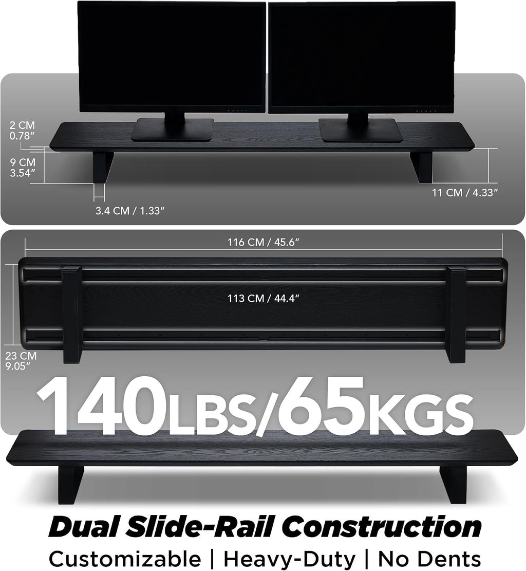 ULTRARM Moodular Wooden Monitor Stand 45.6' (116cm) Large Desk Organizer with Metal Slide Rails for Drawer, Tray, Laptop, Tablet, Phone & Headphones Customizable Riser for Organized Workspace Black