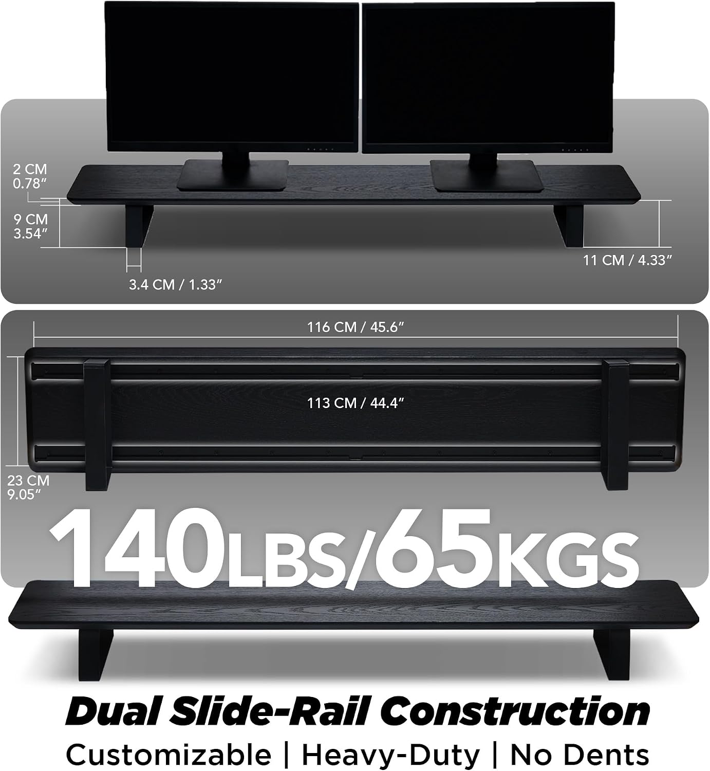ULTRARM Moodular Wooden Monitor Stand 45.6' (116cm) Large Desk Organizer with Metal Slide Rails for Drawer, Tray, Laptop, Tablet, Phone & Headphones Customizable Riser for Organized Workspace Black