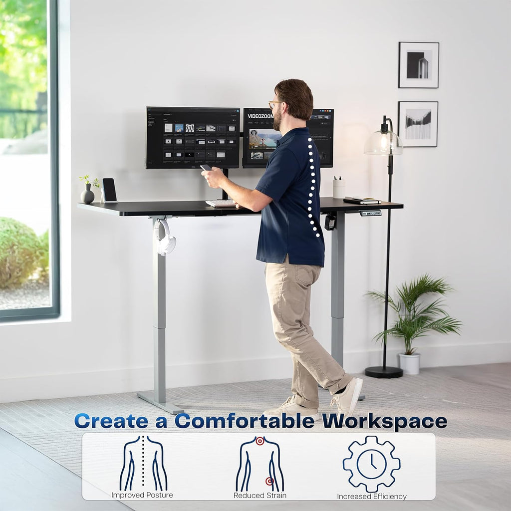 VIVO Electric 71 x 30 in Standing Desk, Memory Height Adjustment, 1B Series, Holds 220 lbs, Black Top Gray Frame, DESK-KIT-1G7B