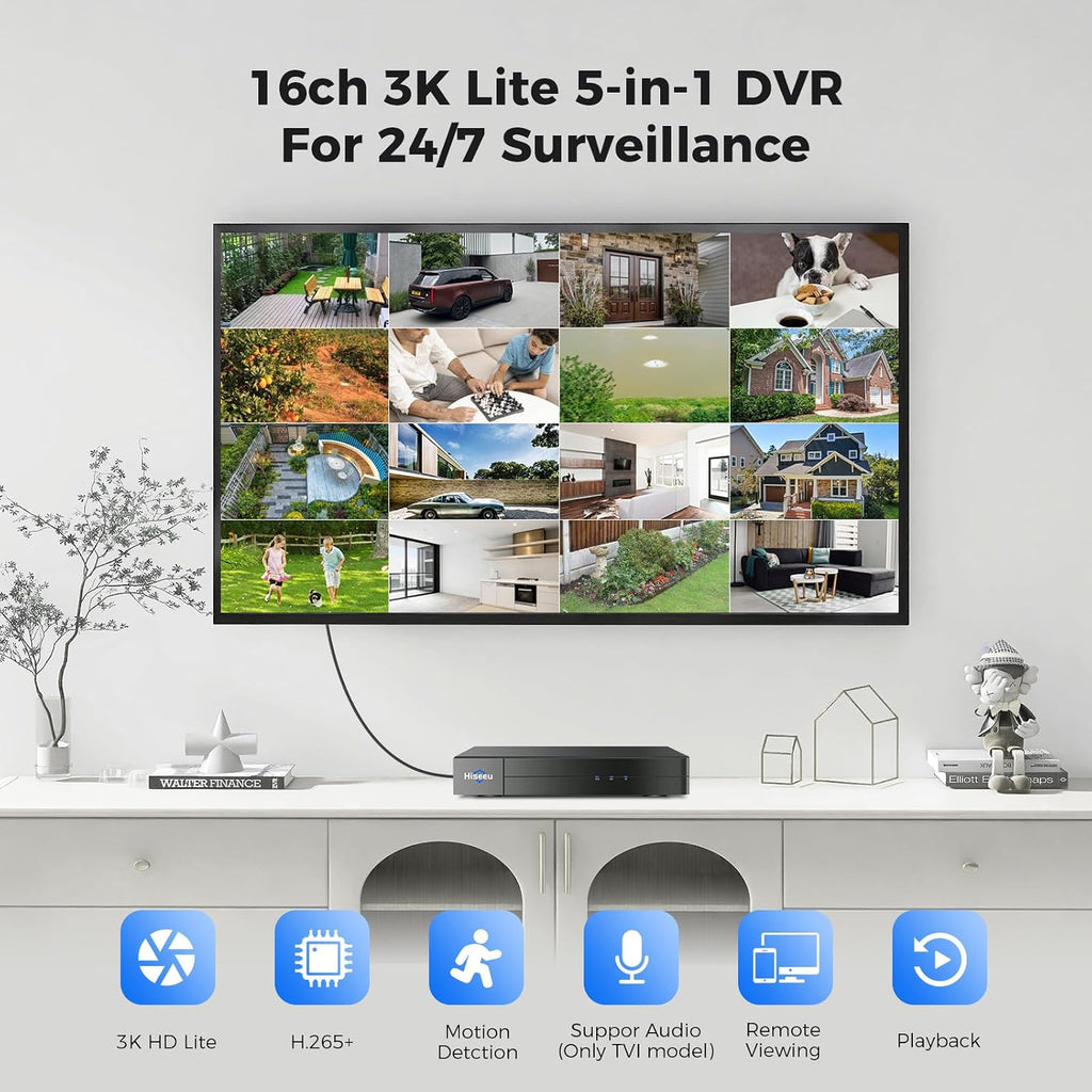 Hiseeu 3K Lite DVR 16 Channel Security Digital Video Recorder Advanced CCTV DVR for Security Camera,AHD/TVI/CVI/CVBS/IPC 5 in 1 Hybrid,Remote Access,No Monthly Fee(No Hard Drive)