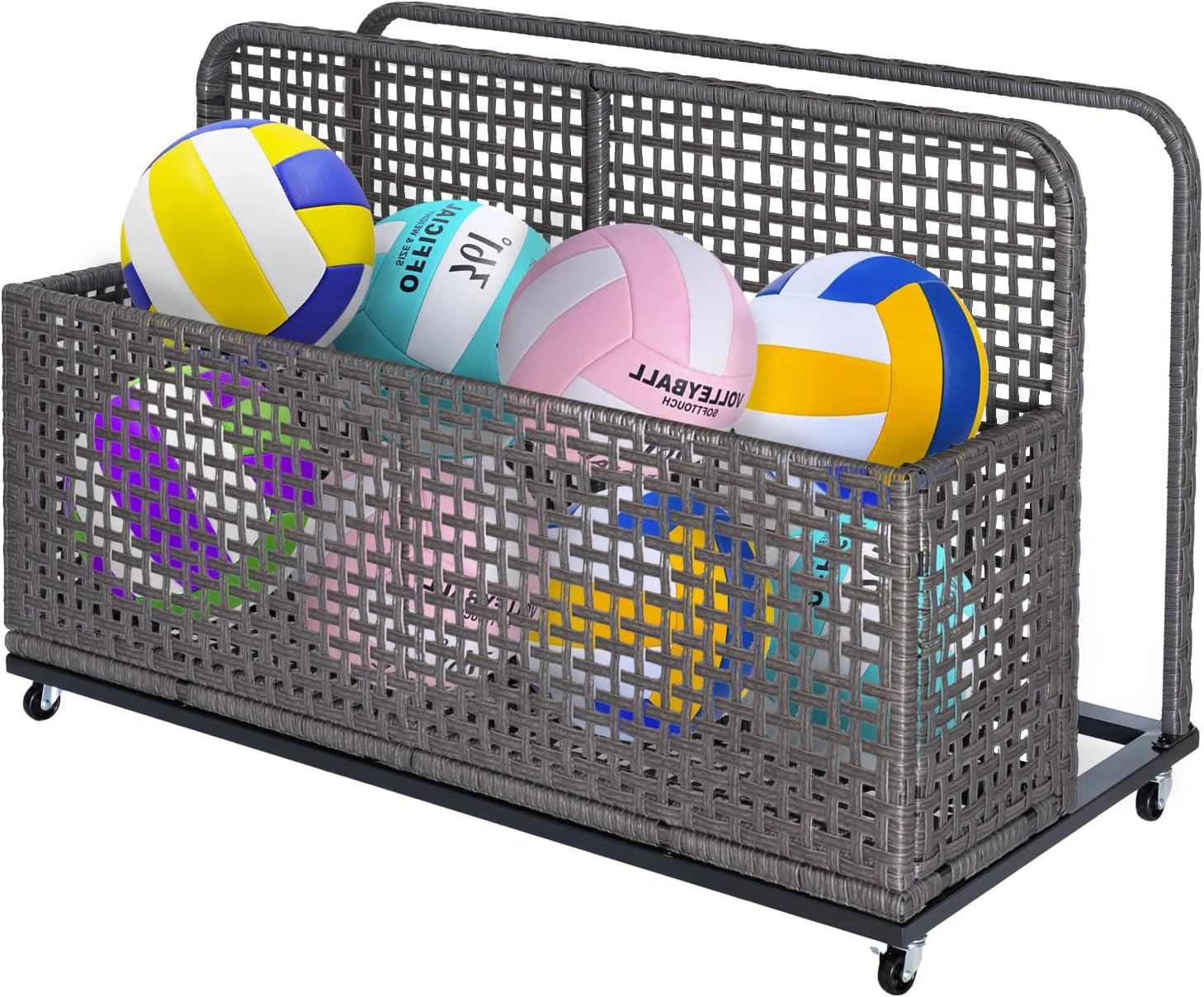 Poolside Float Storage, Outdoor Storage, Patio Poolside Float Storage Basket, Storage Box, PE Rattan Outdoor Pool Caddy with Rolling Wheels for Floaties, Patio, Pool, Beach-Sturdy & Movable,