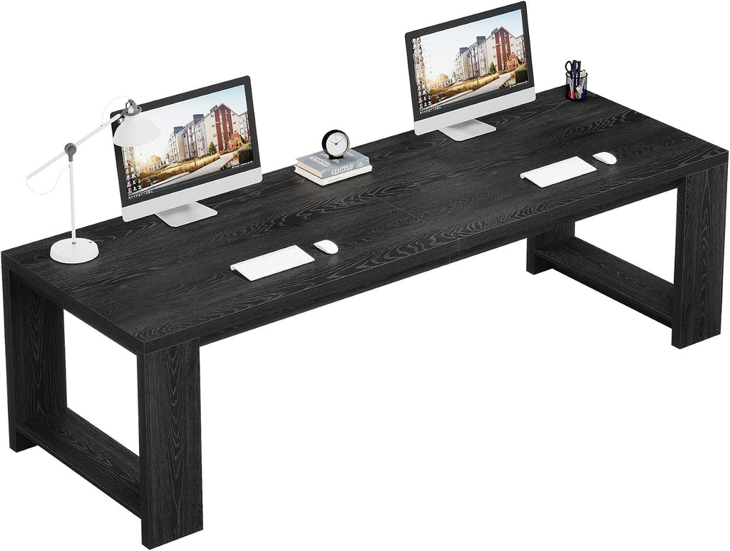 Tribesigns Two Person Desk, 86.6 Inch Extra Long Desk, Double Computer Writing Table, Wood Office Desks Workstation for Home Office, Black