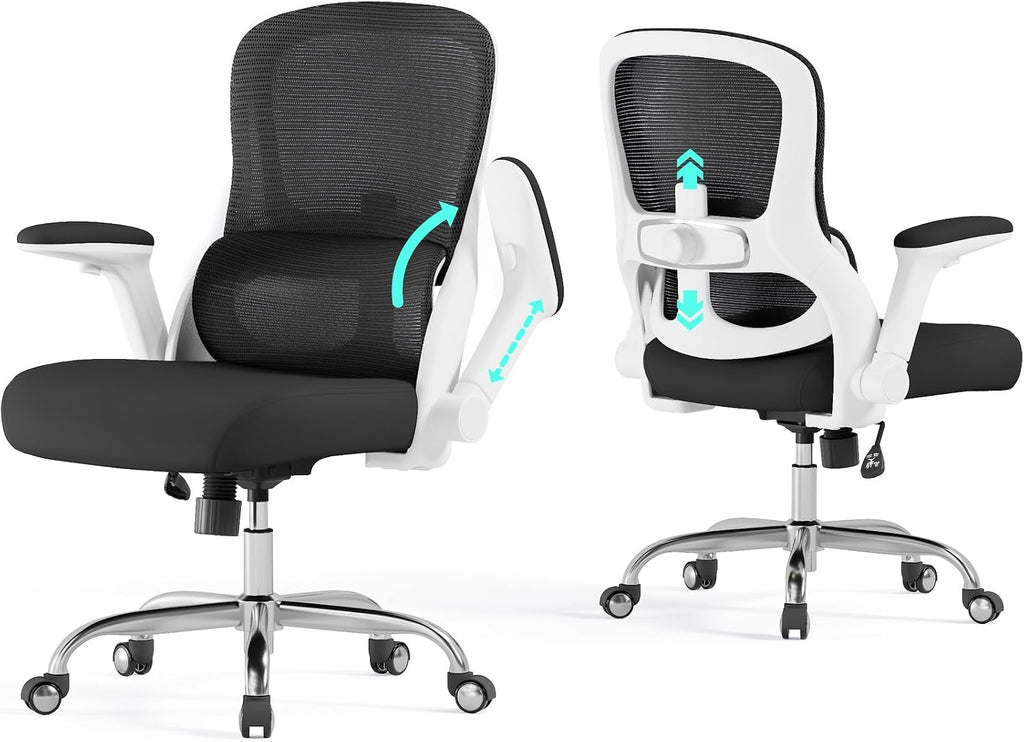 Ergonomic Office Chair - Computer Desk Chairs Comfy, Mesh High-Back Gaming Chair with Adjustable Lumbar Support, Executive Task Chair for Adults, Comfortable for Long Hours (White Black)