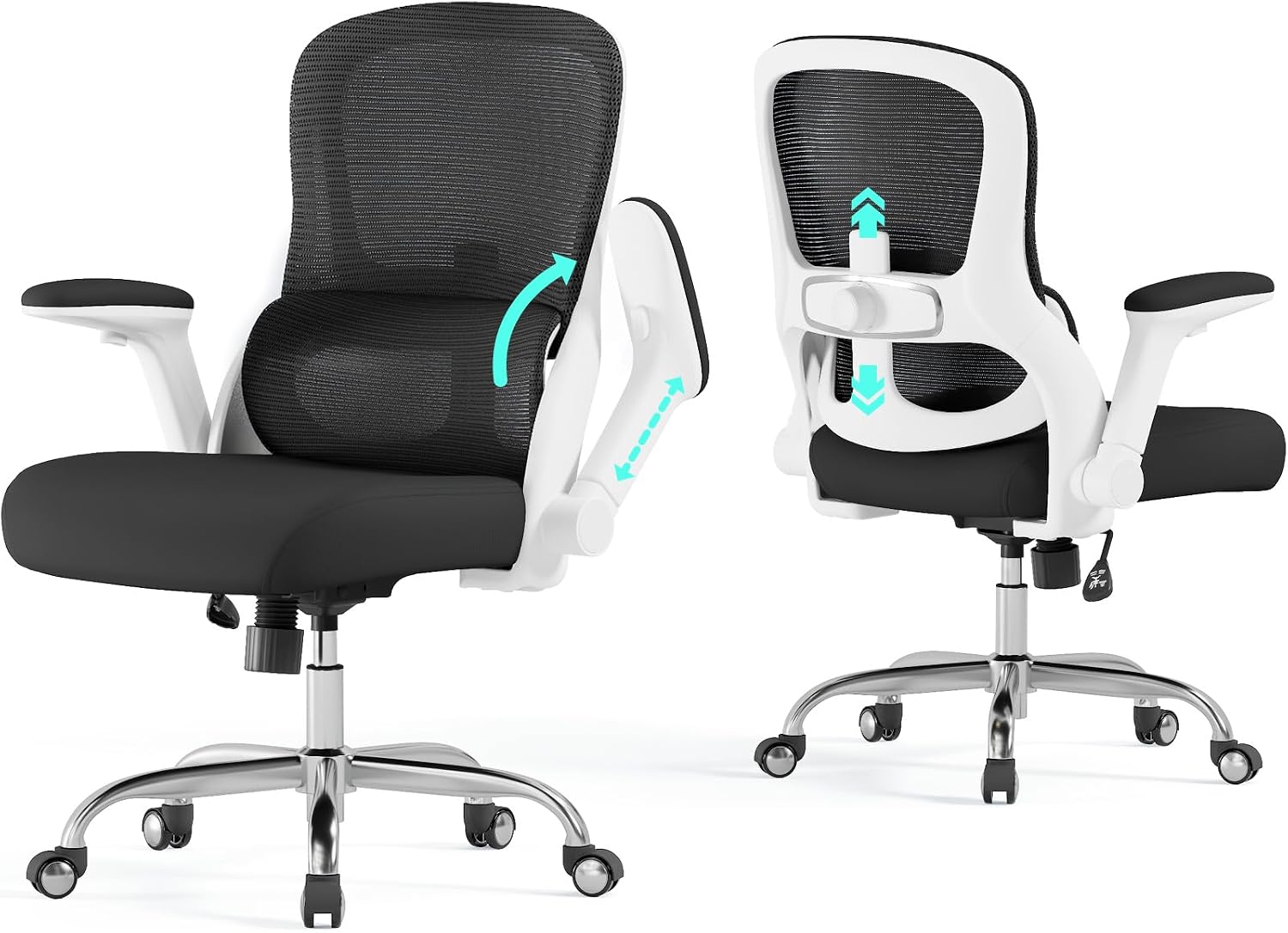 Ergonomic Office Chair - Computer Desk Chairs Comfy, Mesh High-Back Gaming Chair with Adjustable Lumbar Support, Executive Task Chair for Adults, Comfortable for Long Hours (White Black)