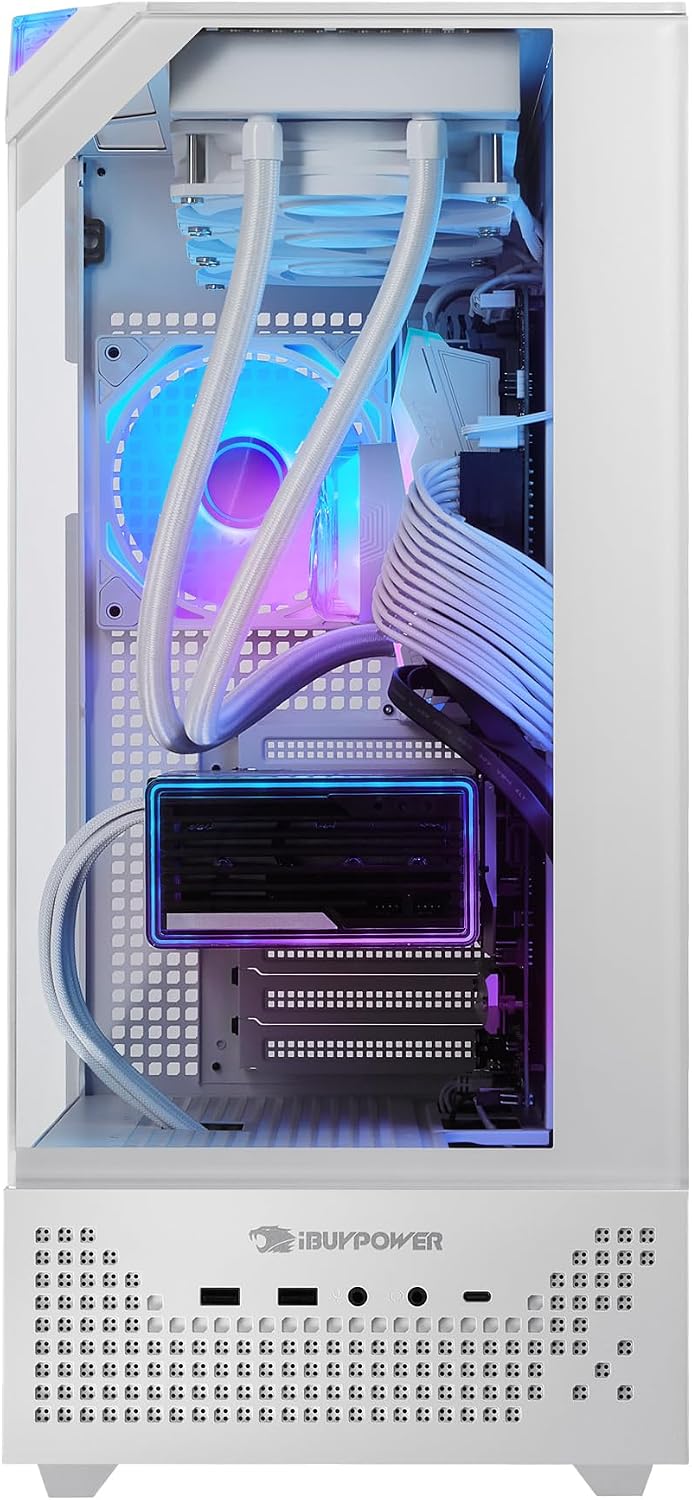iBUYPOWER Element Pro White Gaming PC Desktop Computer Intel Core i9 14900KF CPU, NVIDIA GeForce RTX 5070Ti 16GB GPU, 32GB DDR5 RGB RAM, 1TB NVMe SSD, Windows 11 Home, Keyboard, Mouse - EPWI9N57T01