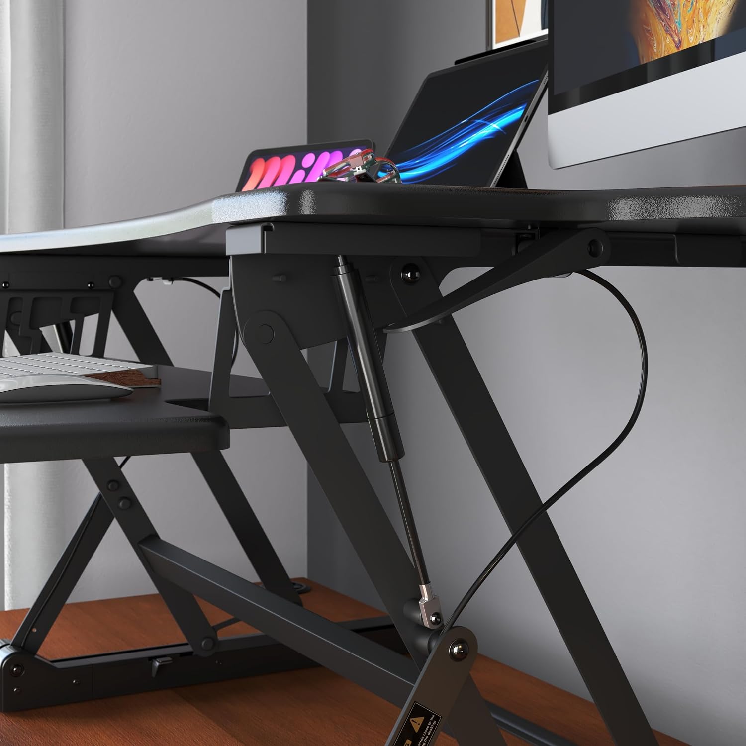 Mount-It! Standing Desk Converter, 48' Wide Sit Stand Desk Riser with Dual Gas Spring Handles, Height Adjustable from 6'–19.25', Extra Large Tabletop for 2 Monitors, Keyboard Tray & Device Slot, Black
