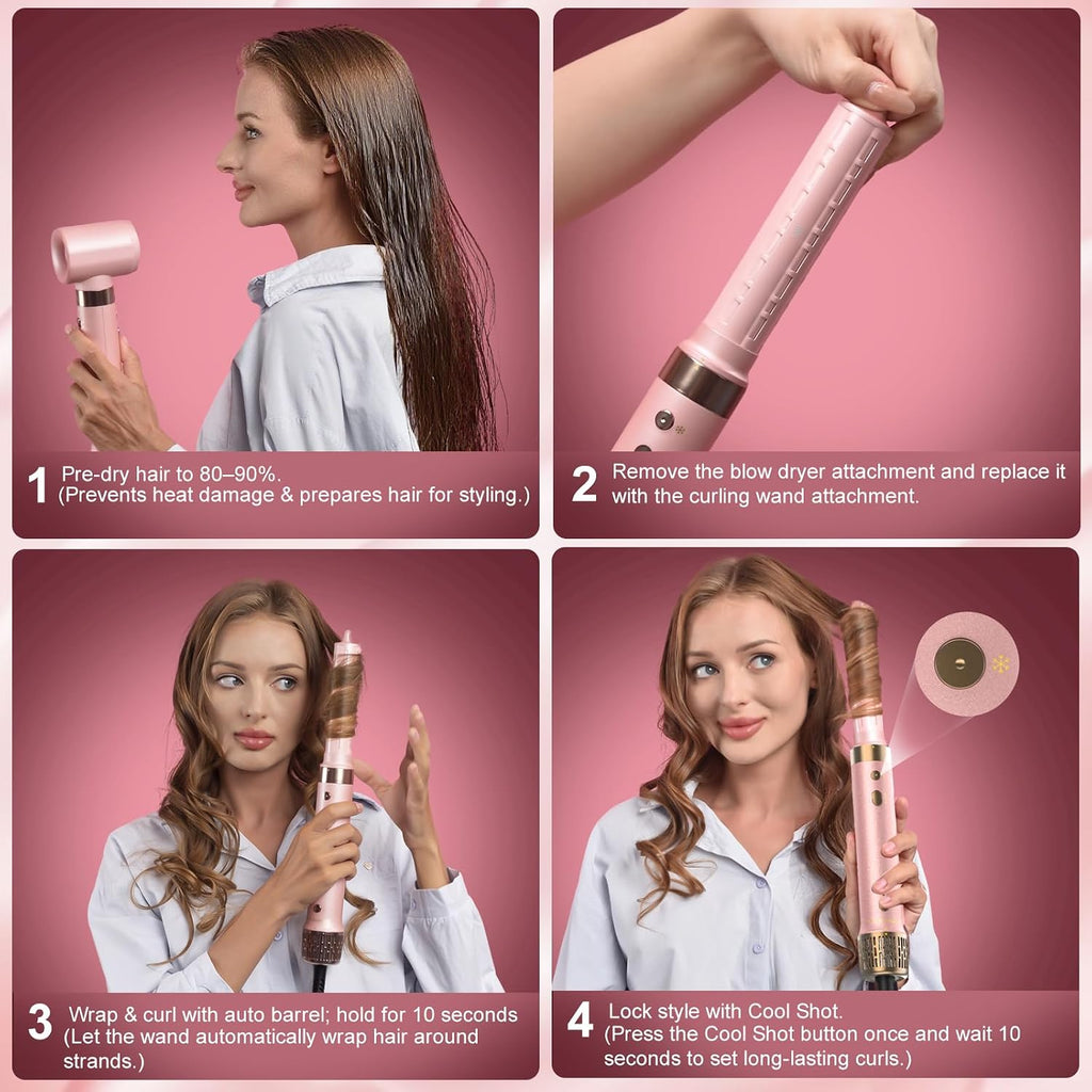 StyleVibe 6-in-1 Air Styler, Dual Voltage Hair Dryer & Blow Dryer Brush with Travel Case - Auto Wrap Curls (L/R), Fast Drying, Thermal Brush for Blowouts & Frizz-Free Volume, No Heat Damage