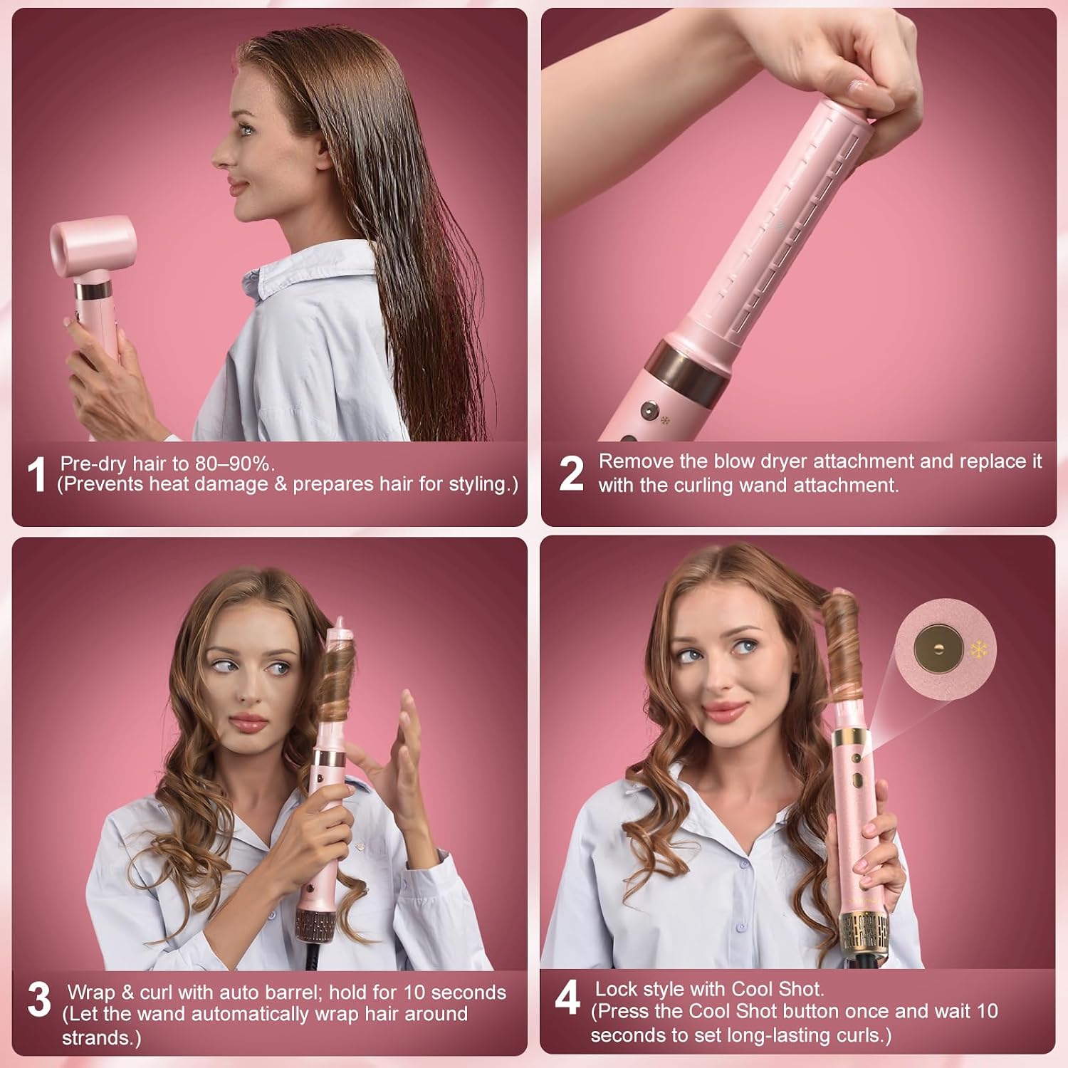 StyleVibe 6-in-1 Air Styler, Dual Voltage Hair Dryer & Blow Dryer Brush with Travel Case - Auto Wrap Curls (L/R), Fast Drying, Thermal Brush for Blowouts & Frizz-Free Volume, No Heat Damage