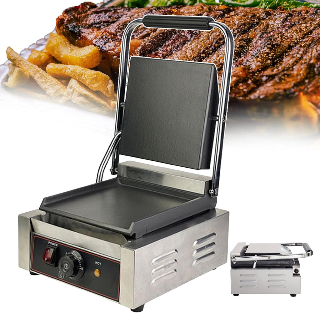 Commercial Sandwich Grill, Contact Grill Single-plate Platen Grill Countertop Sandwich Press W/Tempe Control 50-300℃,for Home Or Restaurant Use
