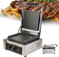 Commercial Sandwich Grill, Contact Grill Single-plate Platen Grill Countertop Sandwich Press W/Tempe Control 50-300℃,for Home Or Restaurant Use (Groo/Smoo)