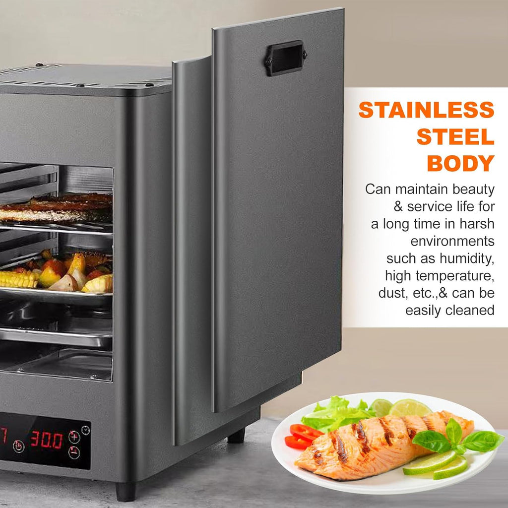 Commercial Indoor Steak Grill/Electric Steak Broiler - 30 Min Time/8 Gears Temperature Adjustable(100-800℃),8-Layer Portable Countertop Oven for Beef Chicken Vegetables,1700w,Metallic