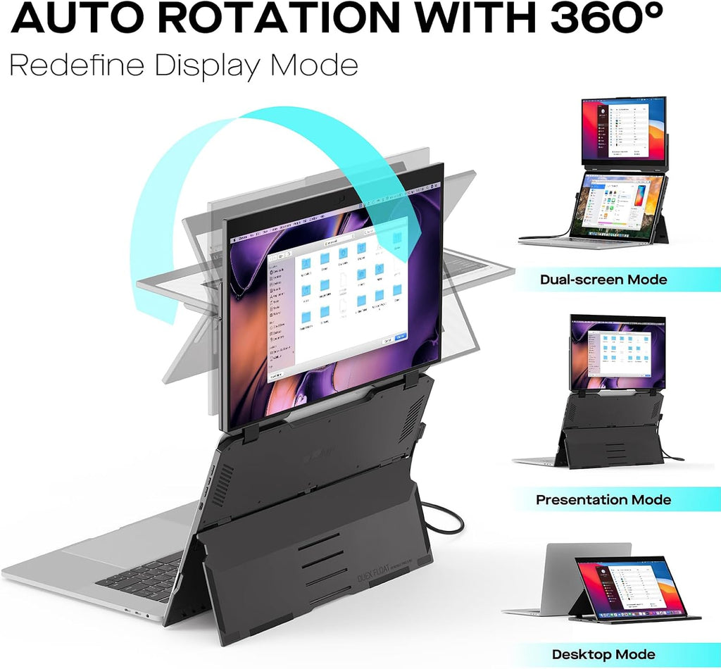 New Mobile Pixels Duex Float Portable Monitor, 15.6' FHD 1080P IPS Ultra Slim Laptop Screen Extender, USB A/USB C/HDMI Plug and Play Auto Rotated, Windows/Mac/Android/Switch Compatible