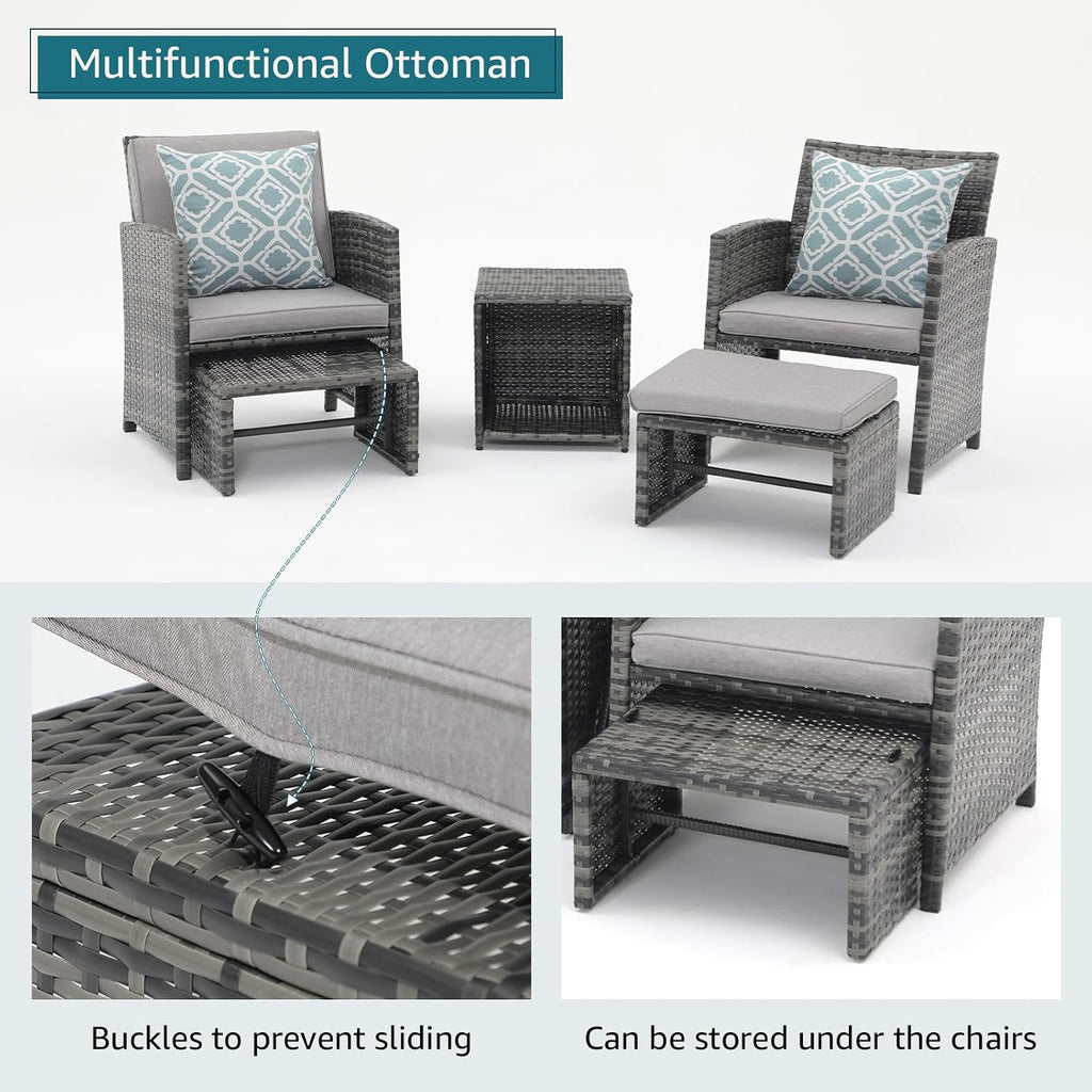 OC Orange-Casual Patio Furniture Sets,8 Pieces Conversation Set, Outdoor Wicker Bistro Set, All Weather Sectional Loveseat Chairs with Ottoman & Coffee Table, Grey Rattan with Light Grey Cushion