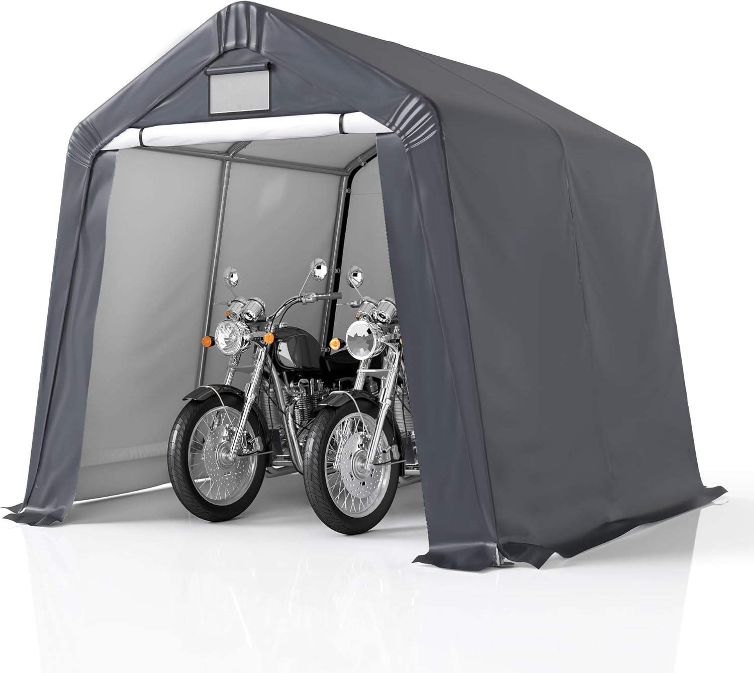 GARTOO 8' x 8' Outdoor Storage Shelter Shed- Heavy Duty Storage Tent with Roll-up Ventilated Windows, Portable Garage Zipper Storage shed for Bike, ATV, Motorcycle Shelter, Gray