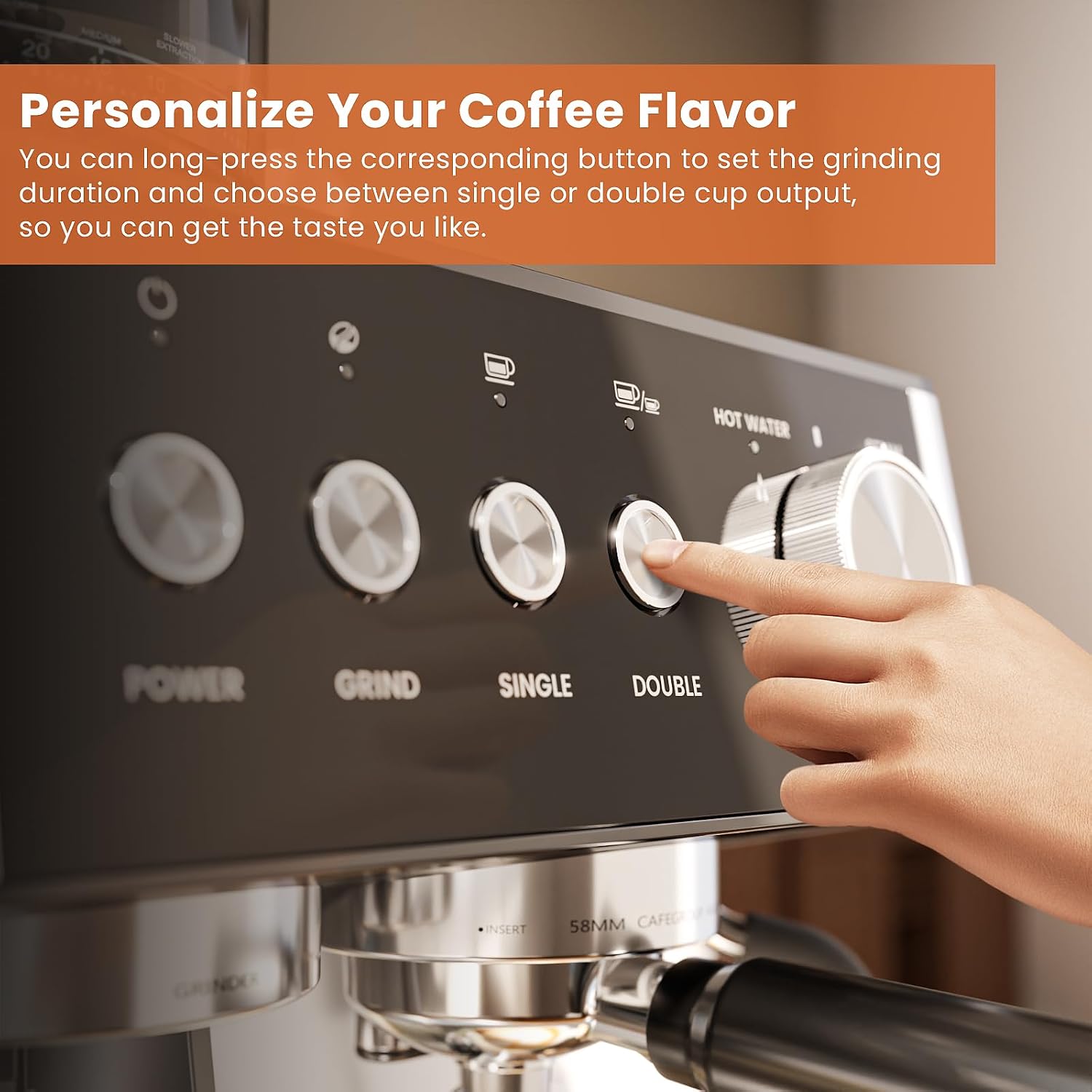 WAA Espresso Machine 20 Bar, Expresso Coffee Machines with Grinder, Espresso Maker with Milk Frother Steam Wand, Latte & Cappuccino Machine with Removable Water Tank for Home, Stainless Steel