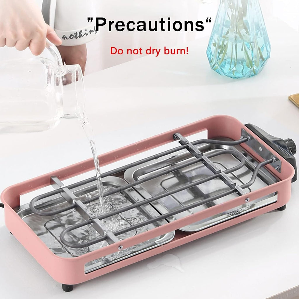 Smokeless Table Grill, Electric BBQ Grill 1500 W for Indoor Outdoor Use, Electric Table Top Griddle, Non-Stick Coating Grill Surface 42.5x20.5 cm, Removable Grease Tray, for Festival Party,Pink(Green)