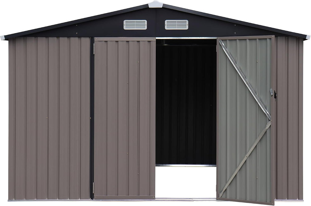 Verano Garden 8'x10' Outdoor Storage Shed, Large Galvanized Steel Metal Garden Shed, Double Door W/Lock, Outdoor Storage House for Backyard, Patio, Lawn(113.78'x88.58'x77.17')