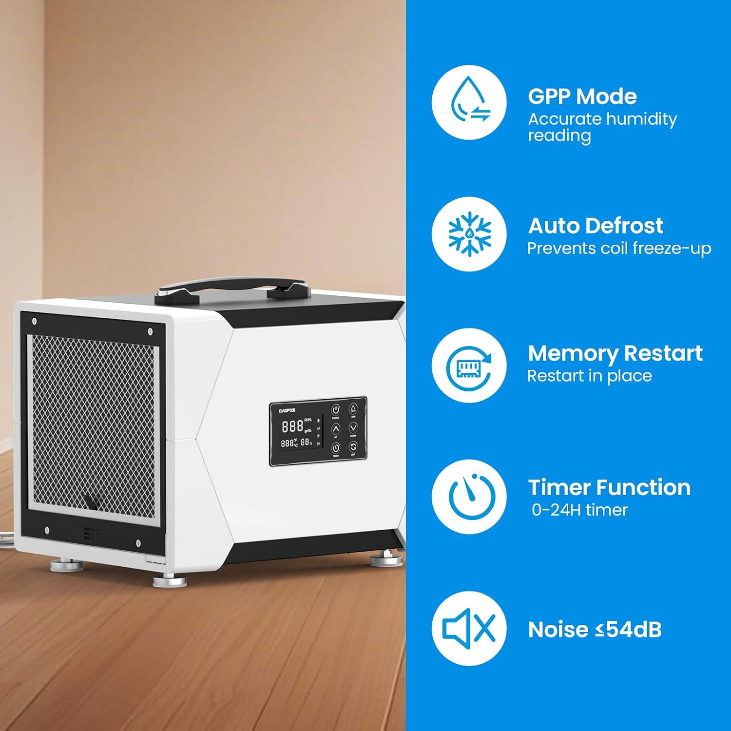 CADPXS Crawl Space Dehumidifier with Drain Hose, 80 Pint Commercial Dehumidifier for Basement, Home Use, Water Damage, Auto Defrost, Memory Start, cETL, Up to 1000 Sq Ft, 5 Years Limited Warranty