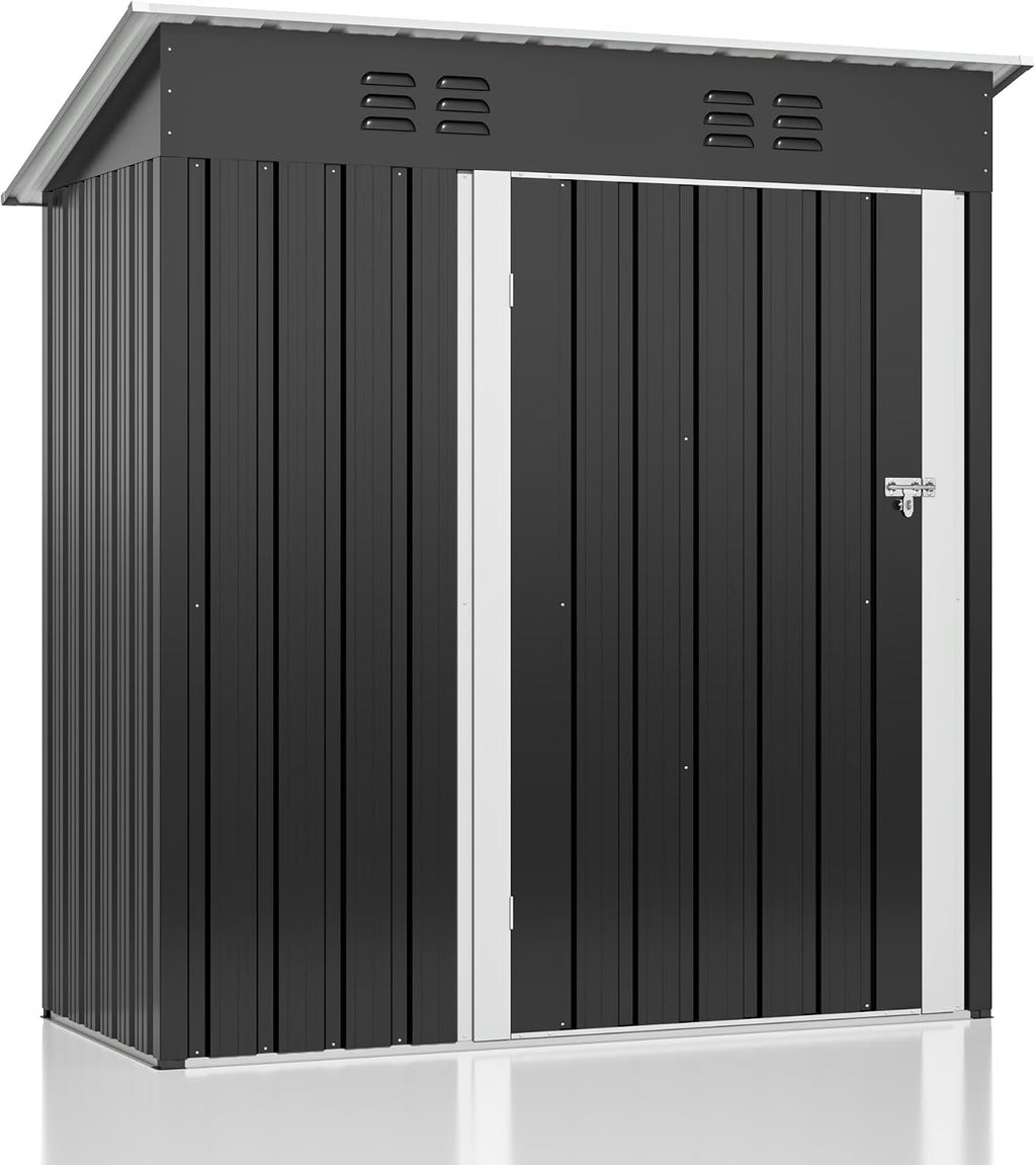 Polar Aurora Outdoor Storage Shed 5 x 3 FT, Metal Garden Shed with Updated Frame Structure, Tool Sheds for Backyard Garden Patio Lawn, Black