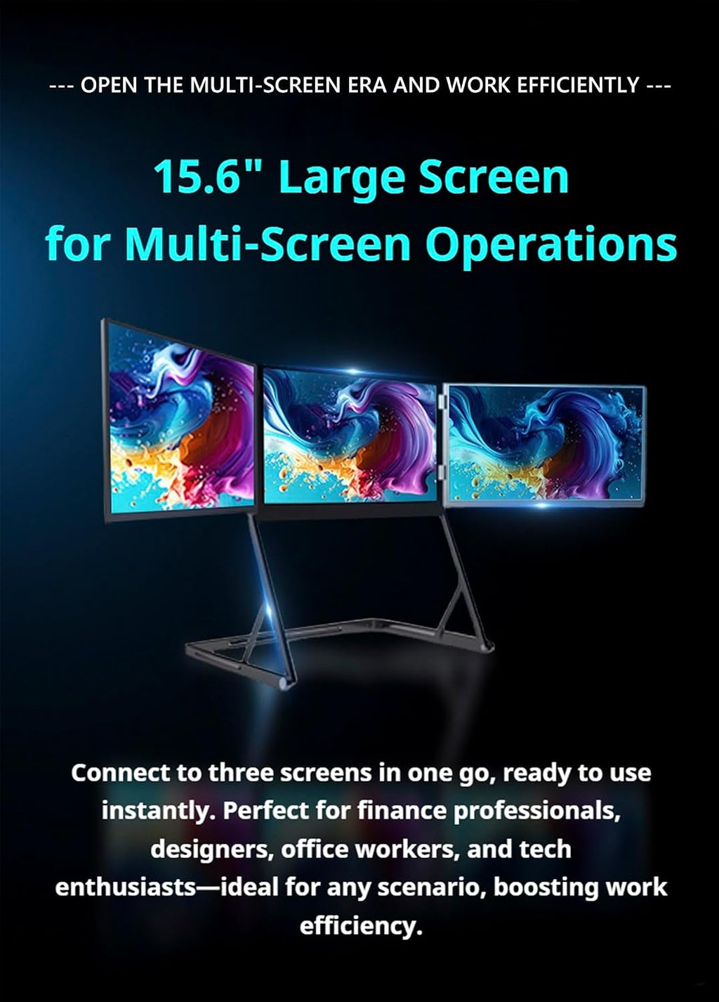 Triple 15.6 Pro Max 3 Screen Monitor, 1080p Tri Fold Monitor for Laptop Extender, Fhd Extended Laptop Screen Extenderwith 360° Rotation Adjustable Viewing Angles