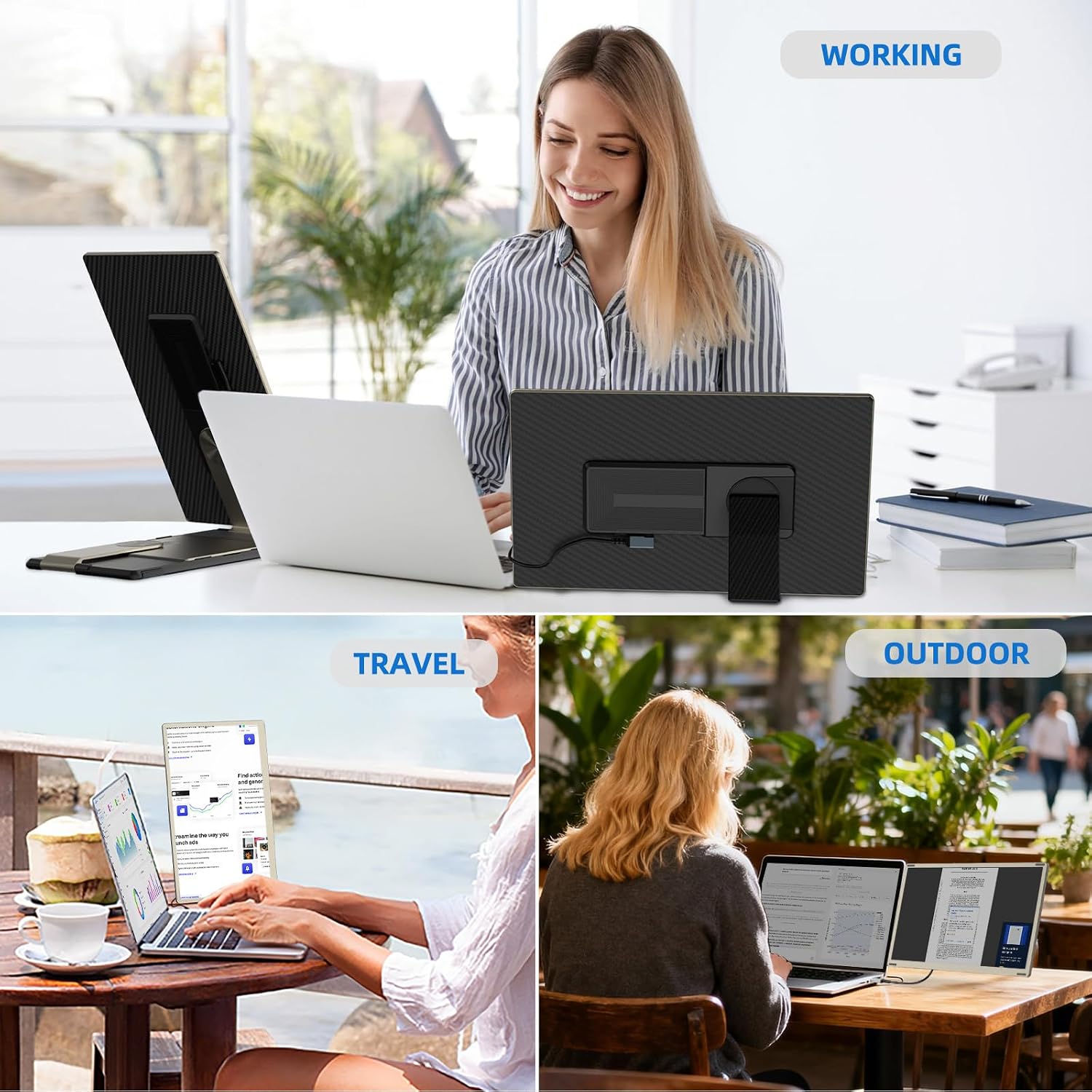 Laptop Screen Extender - 15.6'' 1080P Monitor Extender Detachable Screen Triple Monitor for Laptop 13'-17.3' Compatible with Mac/Windows