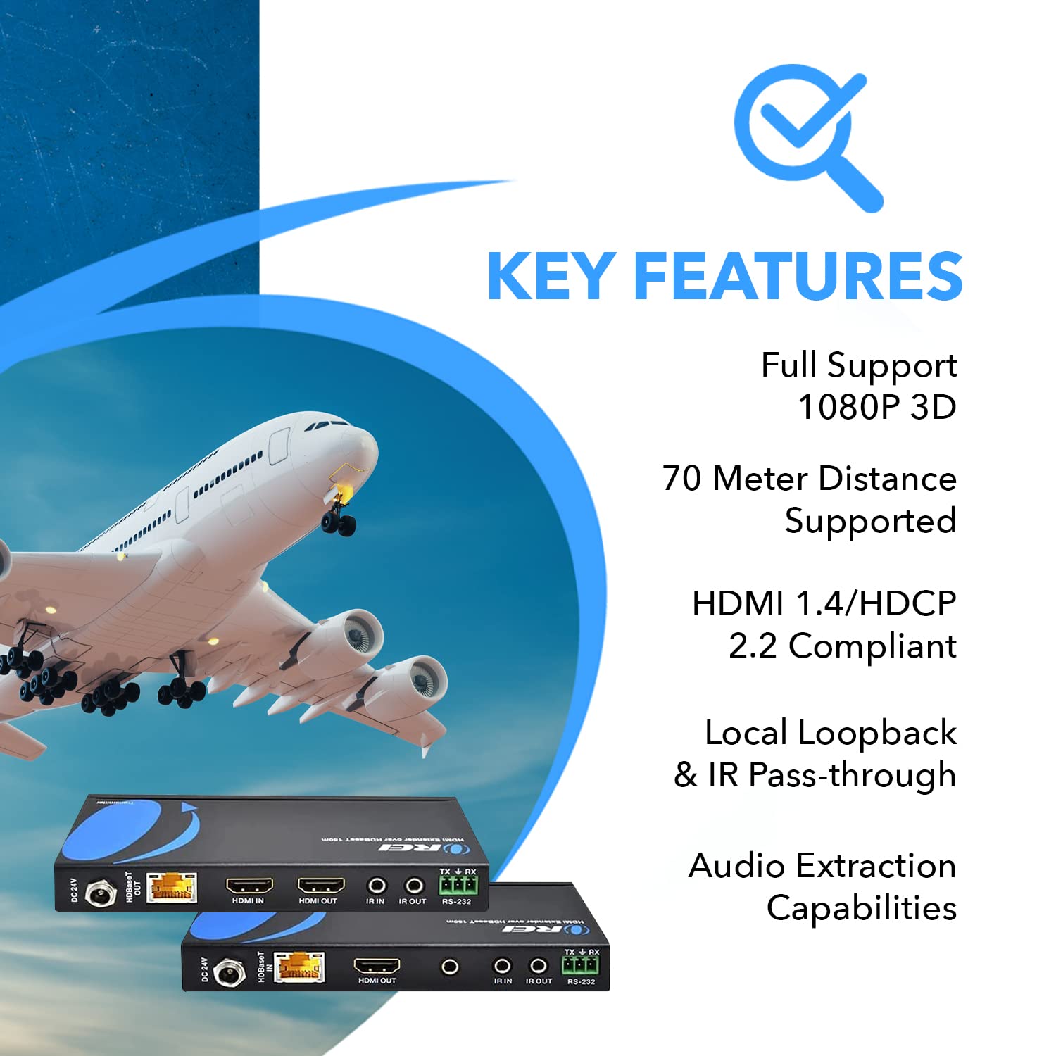 OREI HDMI Over Ethernet Extender up to 230 Feet – 4K@60Hz with Bi-Directional IR, PoC, – 4K HDMI Extender Over Ethernet with HDBaseT Technology for Near Zero Latency