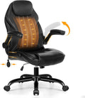 Ylzyxal Office Desk Chair, Ergonomic Computer Chair with Padded Flip-Up Arms and Adjustable Lumbar Support, PU Leather Executive Chair with Tilt Lock and 360° Swivel Rolling Wheels for Work, Study