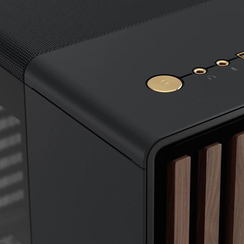 Fractal Design North Charcoal Black Tempered Glass Dark - Genuine Walnut Wood Front - Glass Side Panel - Two 140mm Aspect PWM Fans Included - Type C USB - ATX Airflow Mid Tower PC Gaming Case
