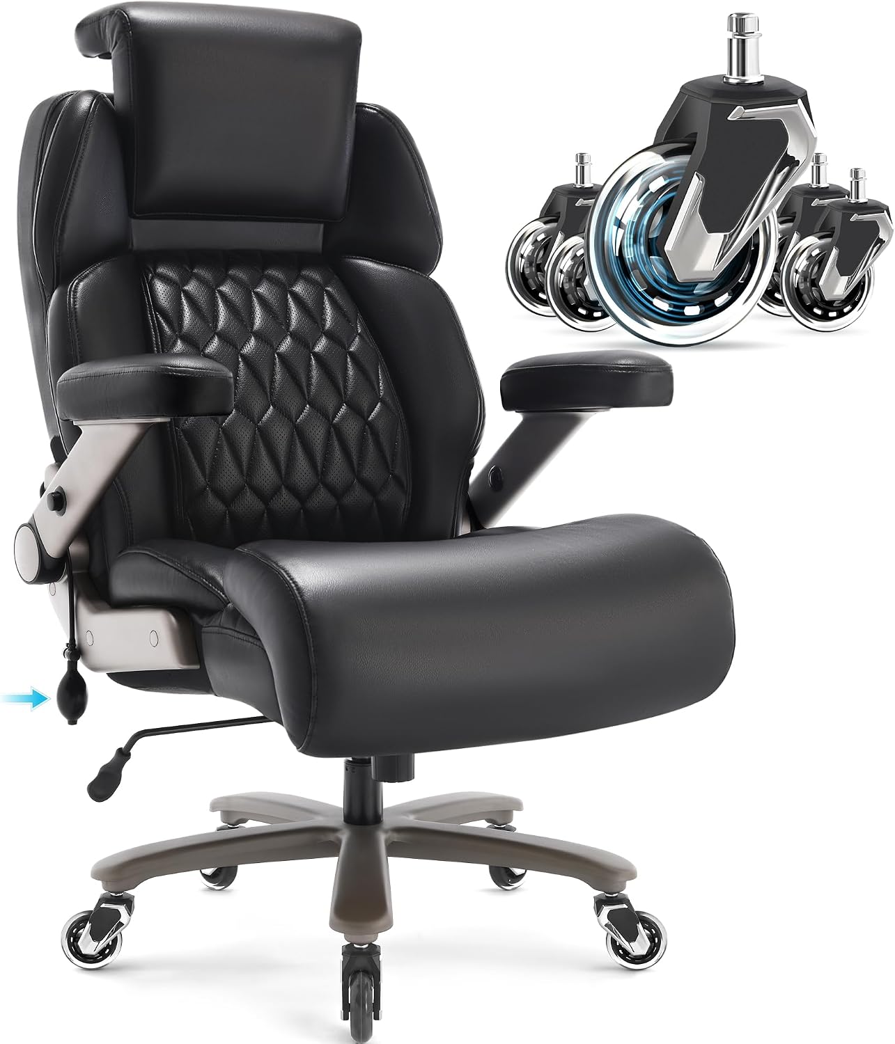 Big and Tall Office Chair 700lbs - Adjustable Headrest&Lumbar Support, 3D Flip Arms, Large Wheels &Heavy Duty Metal Base, Ergonomic High Back Computer Chair Desk Chair, Thick Padded Extra Wide Seat