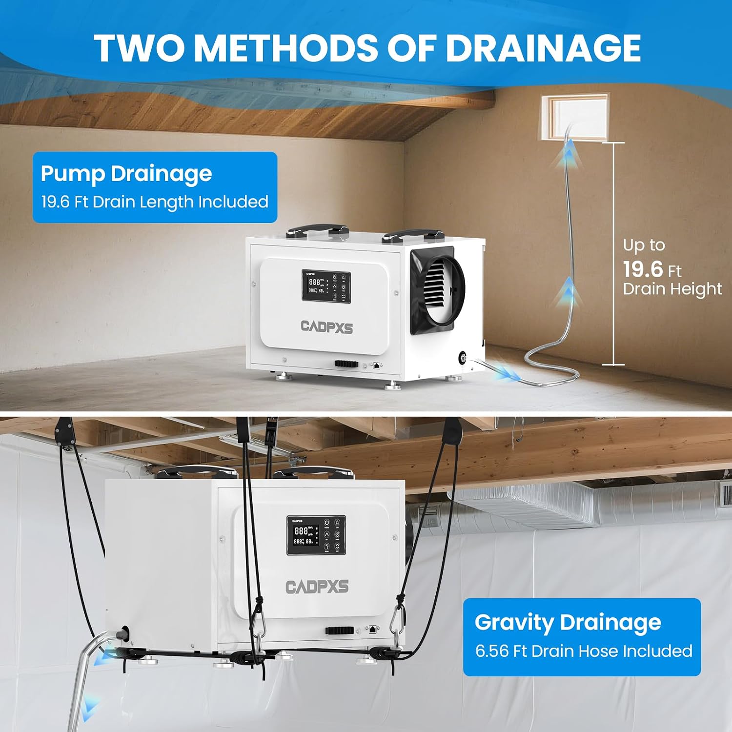 CADPXS Crawl Space Dehumidifier with Pump, 125 Pints Commercial Dehumidifiers with Drain Hose, Dehumidifier for Crawlspace, Basements & Water Damage Use, Memory Restart, cETL, 5 Years Limited Warranty