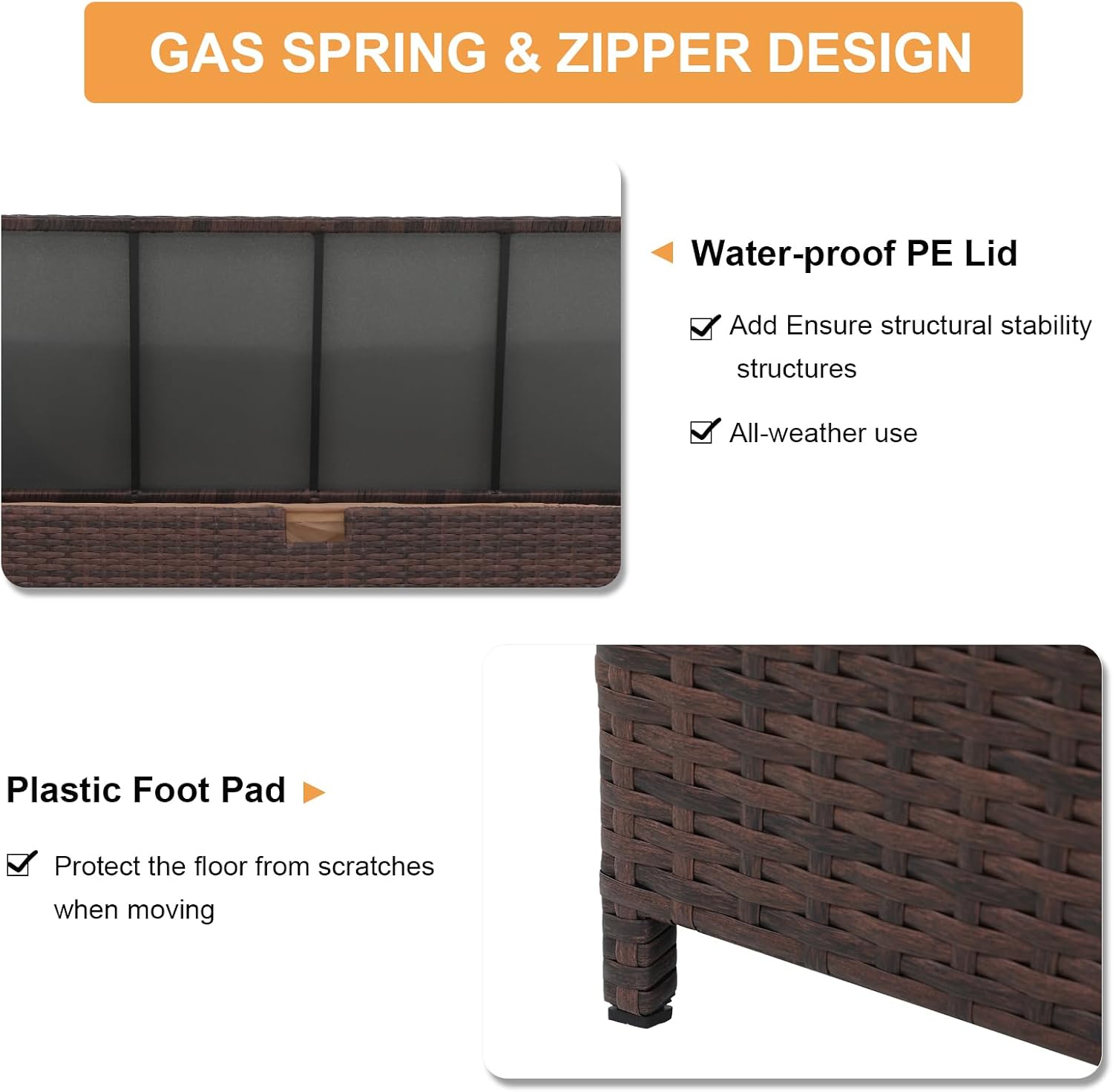 Super Patio Wicker Outdoor Patio Storage Box Waterproof, 120 Gallon Large Deck Box Rattan Storage Bin for Cushions, Garden Tools, Pool, Brown
