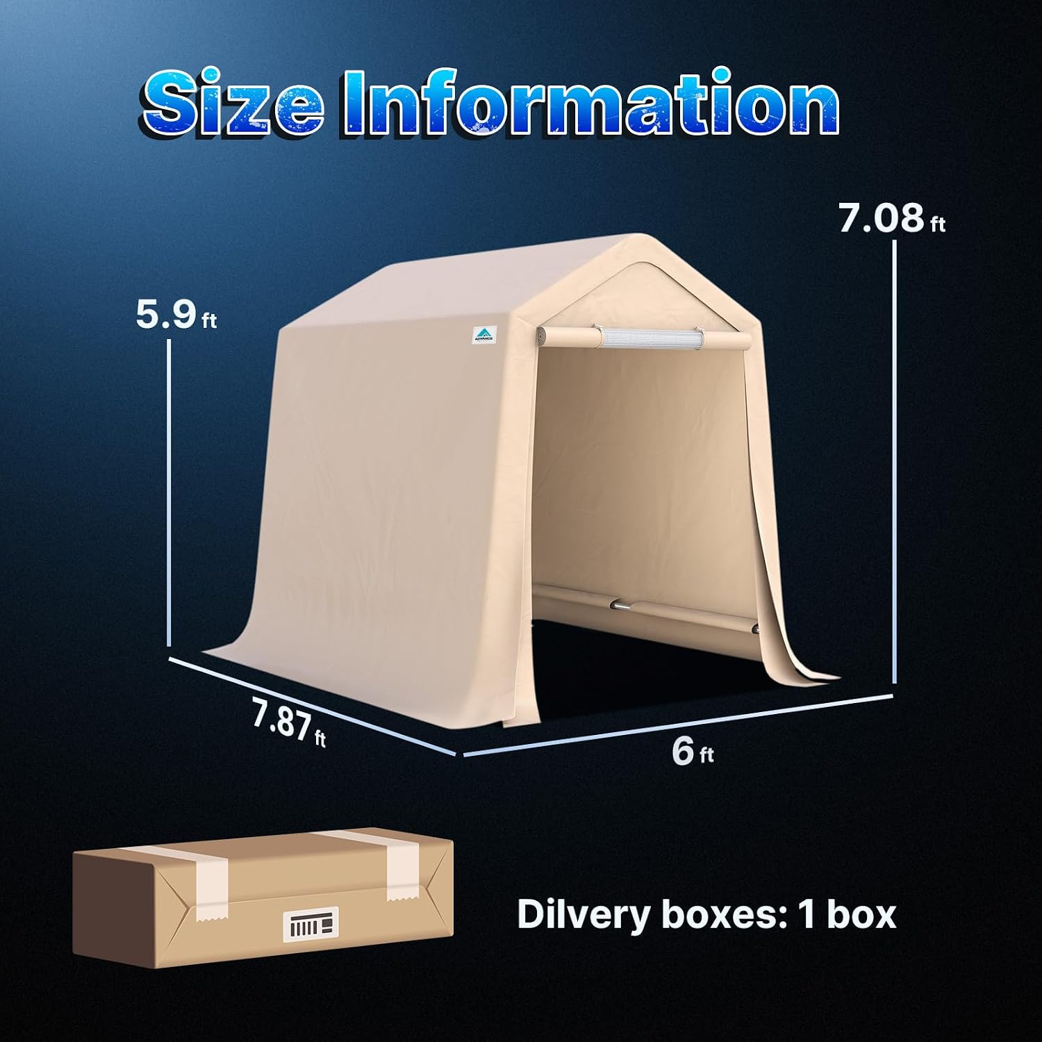 ADVANCE OUTDOOR 6x8 ft Outdoor Portable Storage Shelter Shed with 2 Roll up Zipper Doors & Vents Carport for Motorcycle Waterproof and UV Resistant Portable Garage Kit Tent, Beige