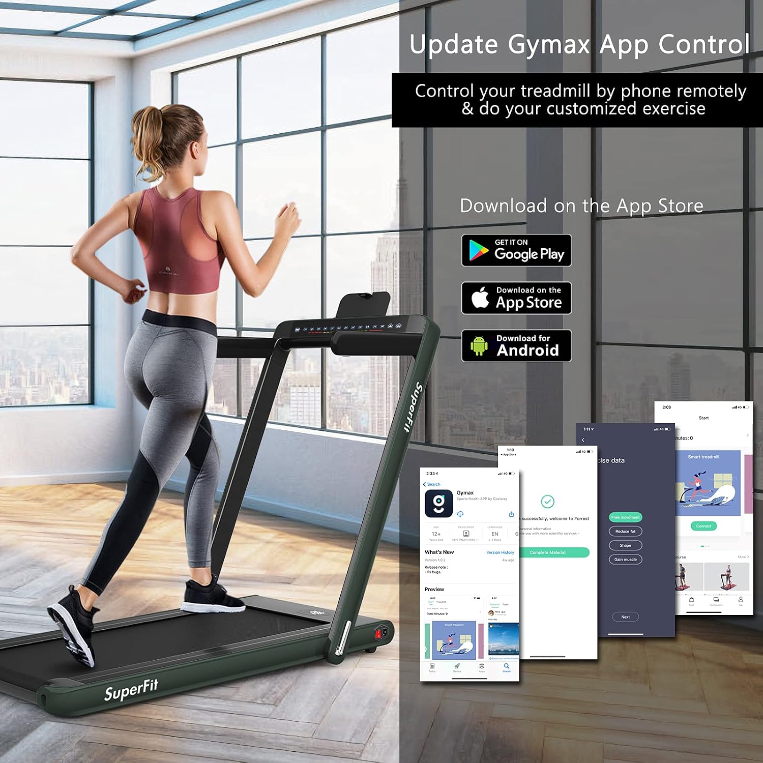 Goplus 2 in 1 Folding Treadmill with Dual Display, 2.25HP Superfit Under Desk Electric Pad Treadmill, Installation-Free, Blue Tooth Speaker, APP Control, Remote Control, Walking Jogging for Home