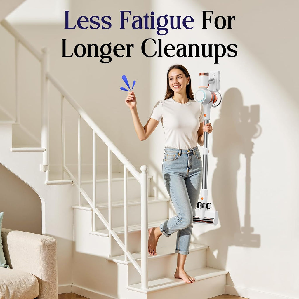 Cordless Vacuum Cleaner, Stick Vac with LED Touch Screen, 45KPA Powerful Suction, Up to 60 Mins Runtime, 7-Stage HEPA Filter, V-shaped Anti-Tangle Brush, Lightweight for Carpet, Hard Floor, Pet Hair