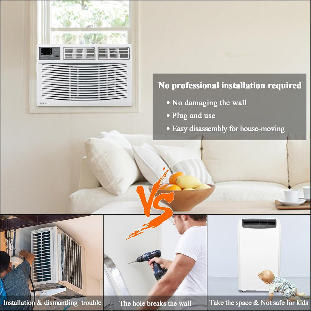 ROVSUN 14000 BTU Air Conditioner Window Unit, 3-in-1 Window AC Unit Cooler, Dehumidifier & Fan with Timer, Remote Control & Installation Kit, Cooling Rooms up to 700 Sq. Ft, 115V/60Hz, White & Grey