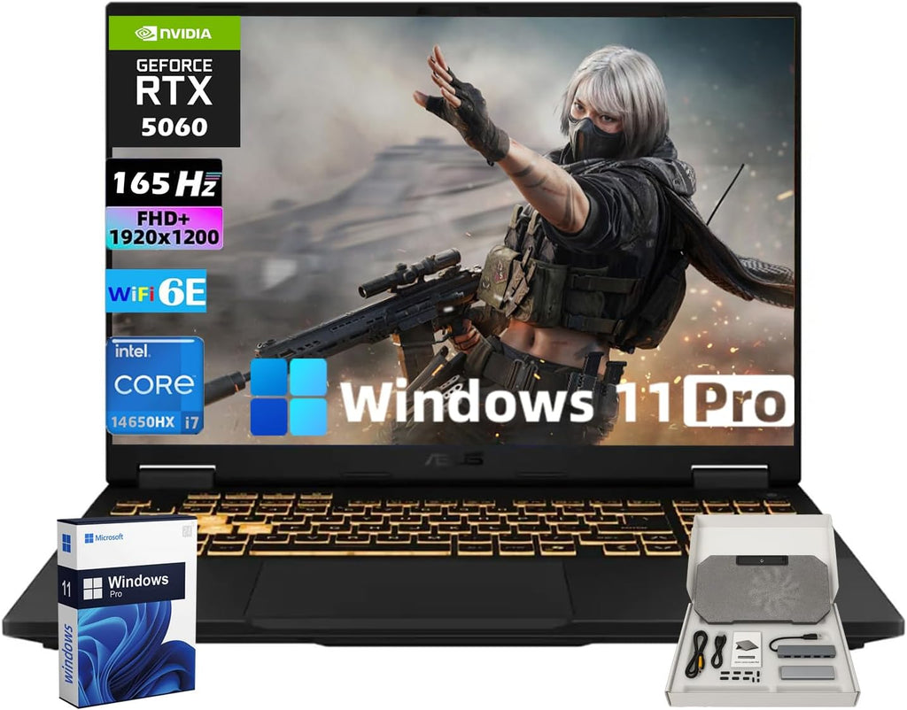 ASUS TUF F16 Gaming Laptop - 16' FHD+ 165Hz Display 300 nits, Intel 16 Core i7-14650HX, NVIDIA GeForce RTX 5060, Windows 11 Pro, WiFi 6E, Backlit Keyboard (64GB DDR5 RAM | 2TB SSD)