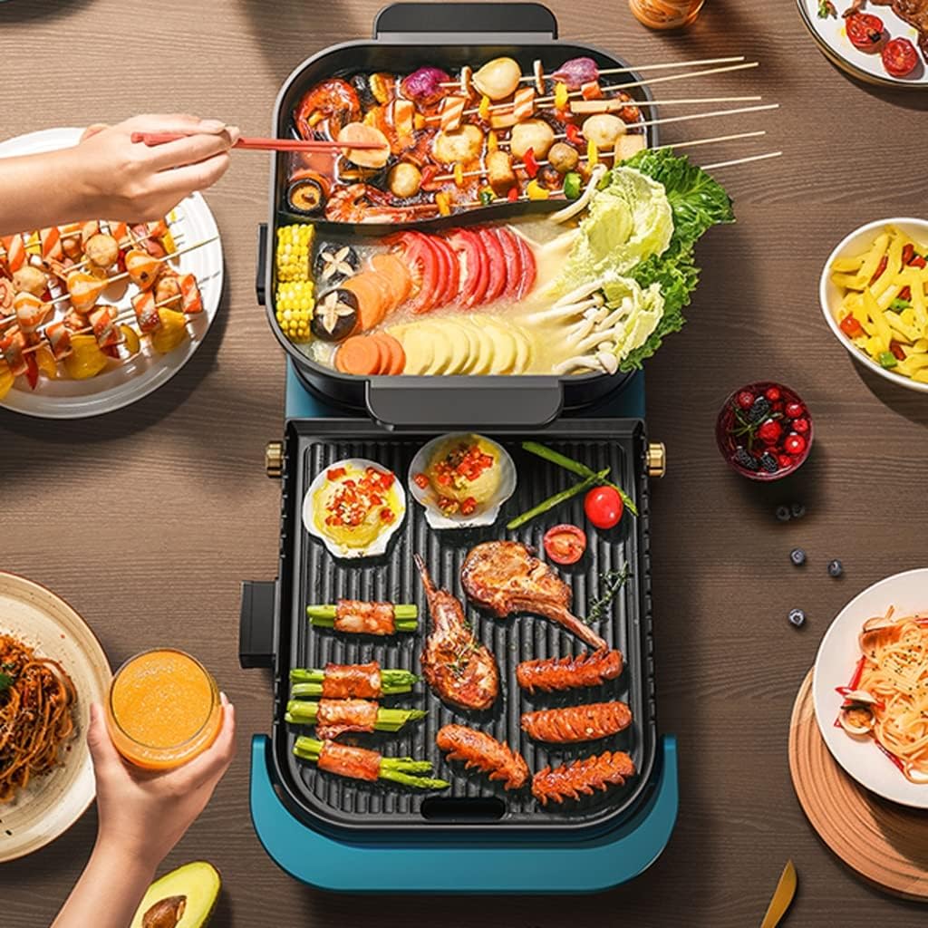 YYDS Hot Pot Multi-Function Hot Pot Grilling One Pot Separable Electric Barbecue Machine Indoor Grilled Fish Hot Frying Electric Grill (Color : Square Pot)