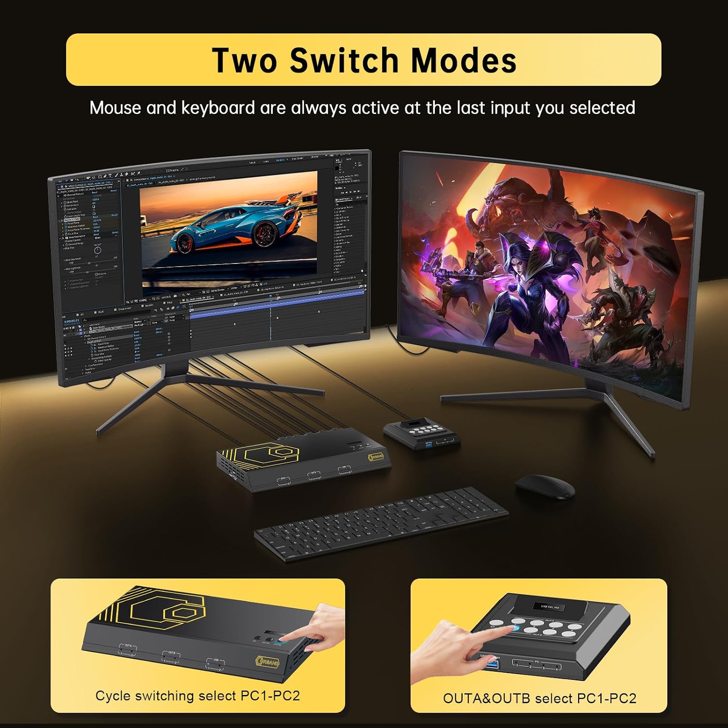 4K@60Hz HDMI KVM Switch USB 3.0 2 Monitors 2 Computers EDID Emulators,Dual Monitor KVM Switch for 2PC Share 2 Displays and 4 USB 3.0 Ports SPDIF L/R Audio,Copy/Extended Mode,2USB Cable and Controller.